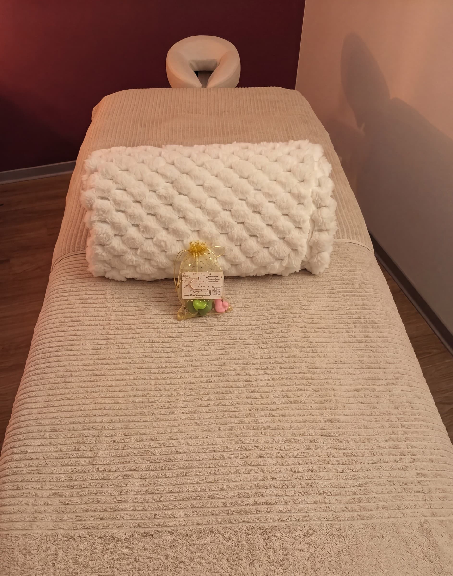 Table de massage à mémoire de forme et chauffante avec têtière, institut bien-être Bordeaux Cheverus