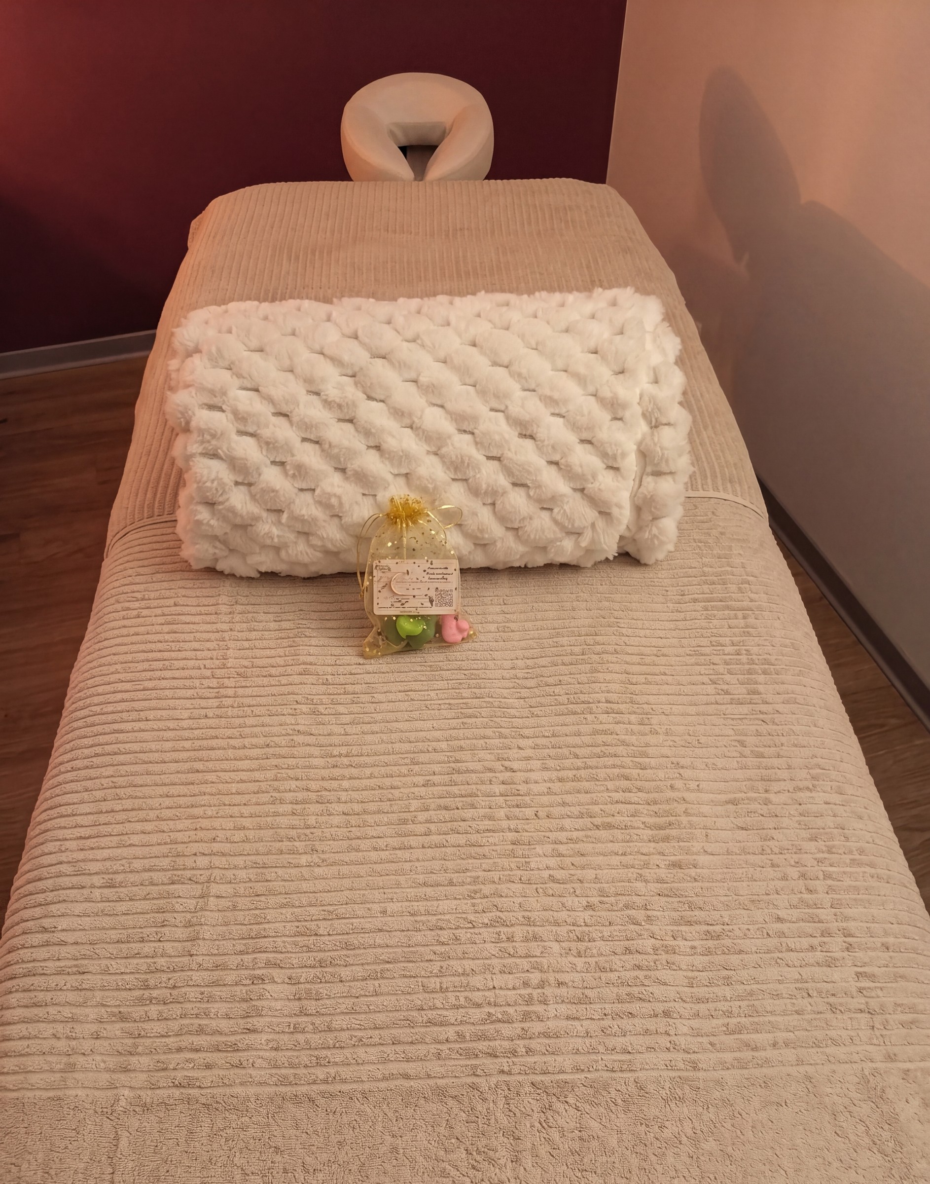 Table de massage à mémoire de forme et chauffante avec têtière, institut bien-être Bordeaux Cheverus
